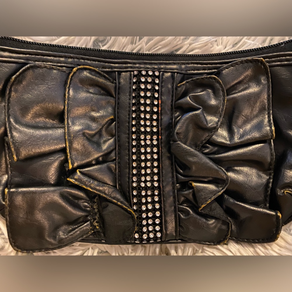 Black Wristlet with Rhinestones & Ruffles - Picture 3 of 5